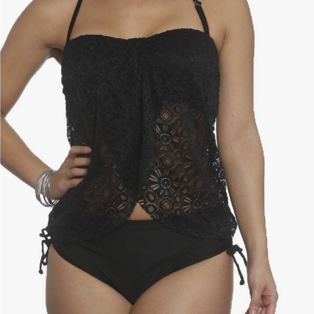 Sun & sea Black sheer Lace Tankini Swimsuit size 8